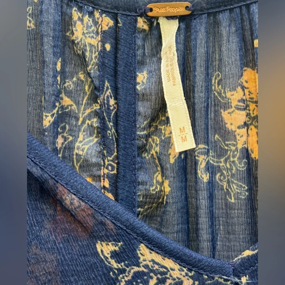 Free People “Sunsetter” Blue floral ruffle sheer mini dress, size Medium 🦋 - Picture 7 of 11